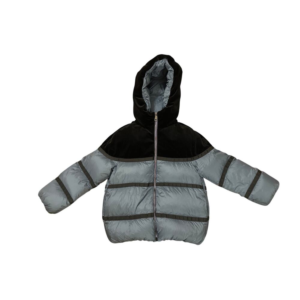 Kids 6 Moncler Down Jacket Coat Hooded Velvet Gray Black Full Zip Parka Puffer